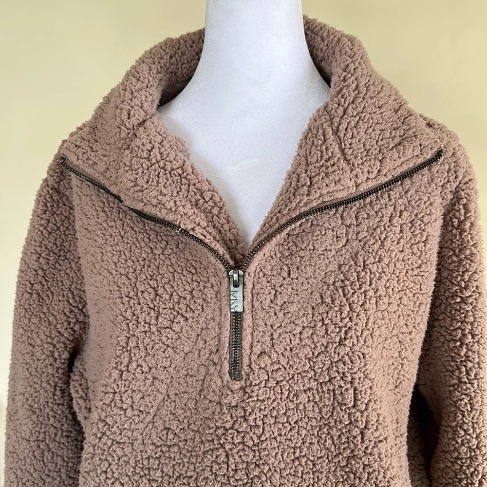 Marc New York Teddy Faux Shearling Fleece Quarter Zip Jacket in Rouge Sz Medium